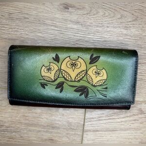 Stables Row Vintage Painted Leather Owl Long Wallet